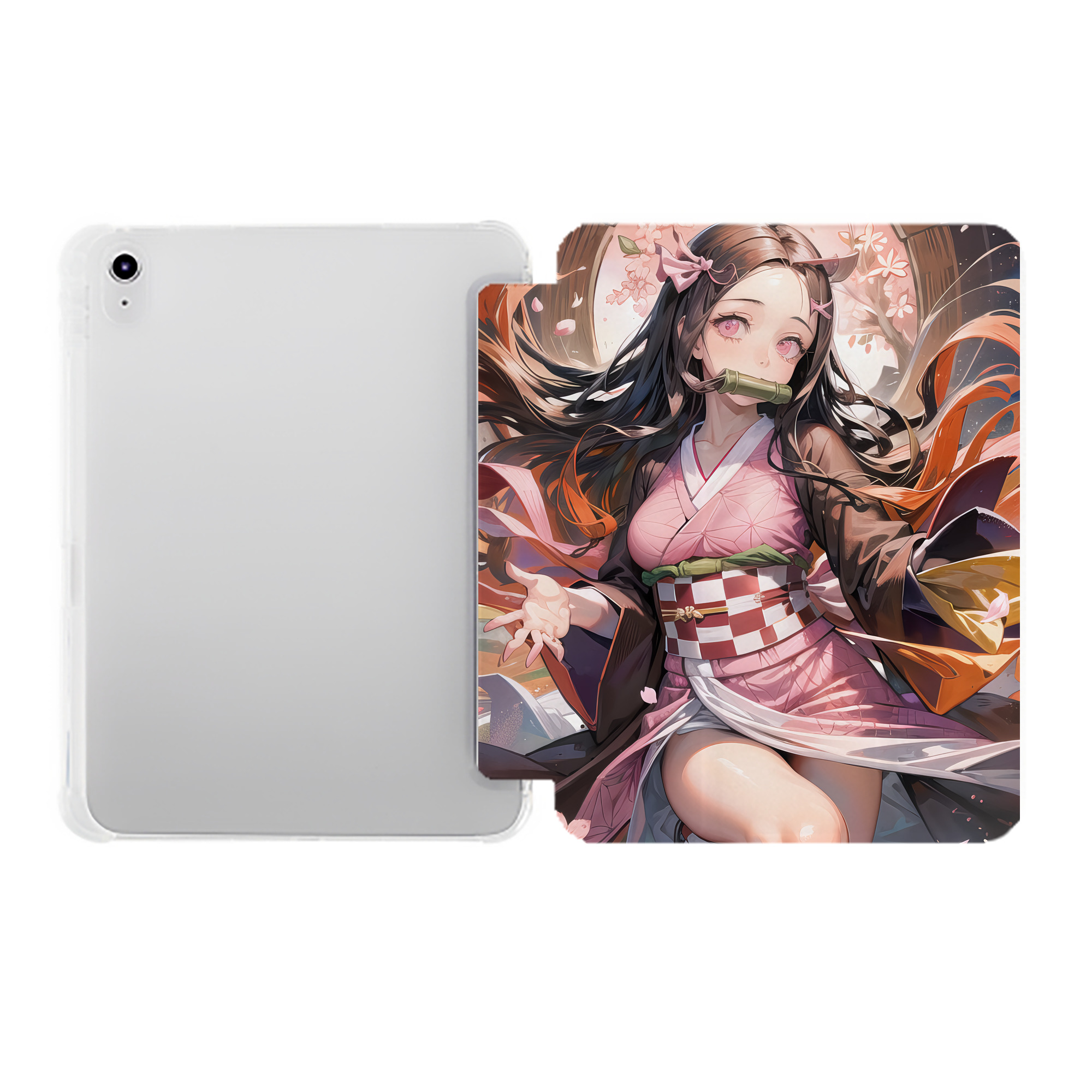 （画像用） 鬼滅の刃（きめつのやいば）竈門 禰󠄀豆子／かまど ねずこ Kamado Nezuko IPad ケース ペン収納付き 三つ折りスタンド PUレザー×シリコン 対応機種9.5/10.5/10.9インチ